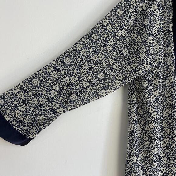 Vintage Women's One Size Blue Geometric Maxi Open Front Long Duster Cardigan - Picture 9 of 11